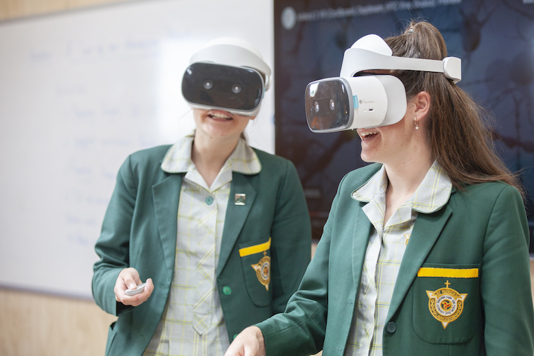 Girls using VR at St Patrick's college
